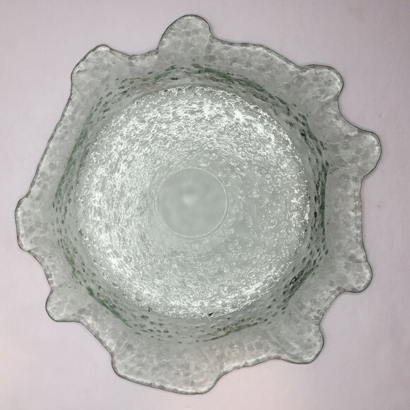 Vintage 13" Green Depression Bubble Glass Fruit Decor Bowl Textured Interior Art - Picture 5 of 10